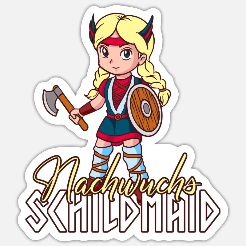 Wikinger Kriegerin Mädchen - Nachwuchs Schildmaid - Sticker Größe S (10 x 10 cm) - Mattweiß