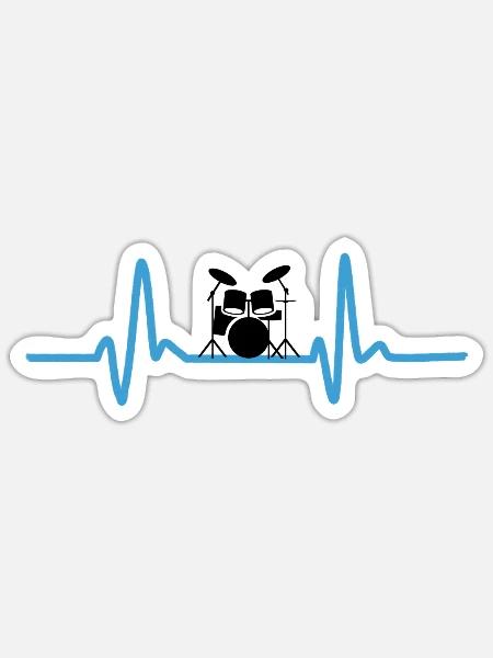 Trommeln Liebhaber Lifeline Heartbeat - Sticker Größe S (10 x 10 cm) - Mattweiß