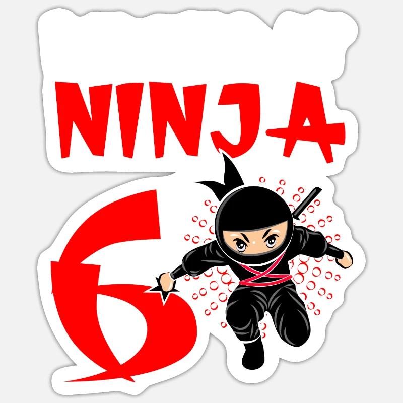 cooles Geschenk zum 6. Geburtstag Junge Ninja - Sticker Größe S (10 x 10 cm) - Mattweiß