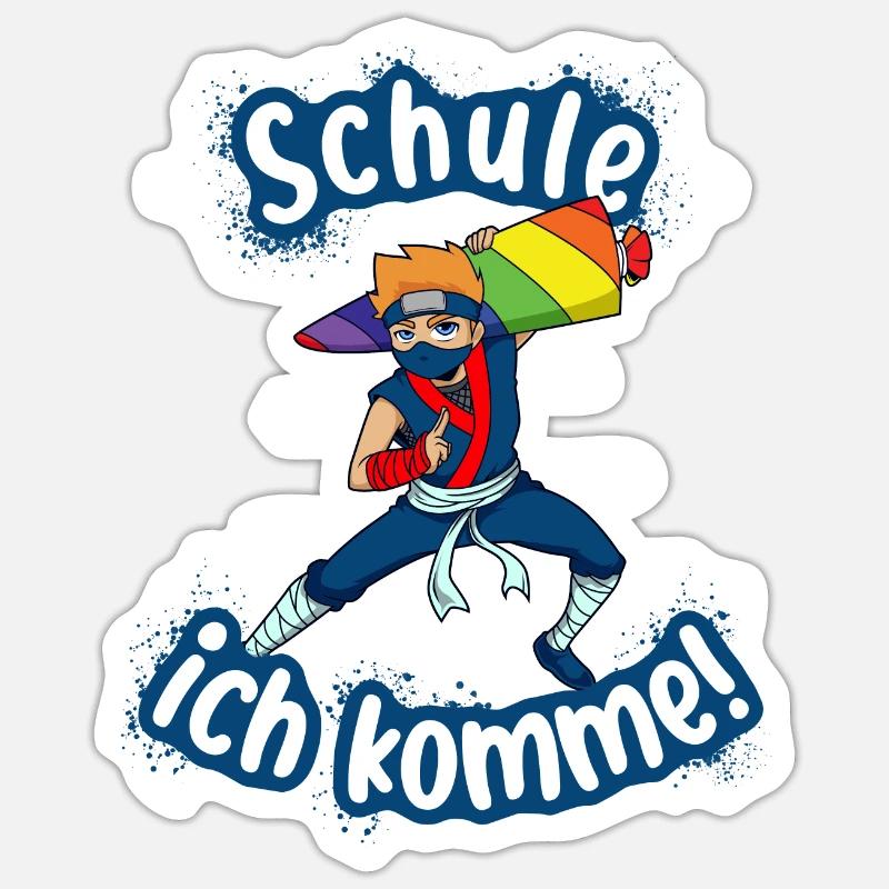 Schule ich komme - Ninja Schulanfang Einschulung - Sticker Größe S (10 x 10 cm) - Mattweiß
