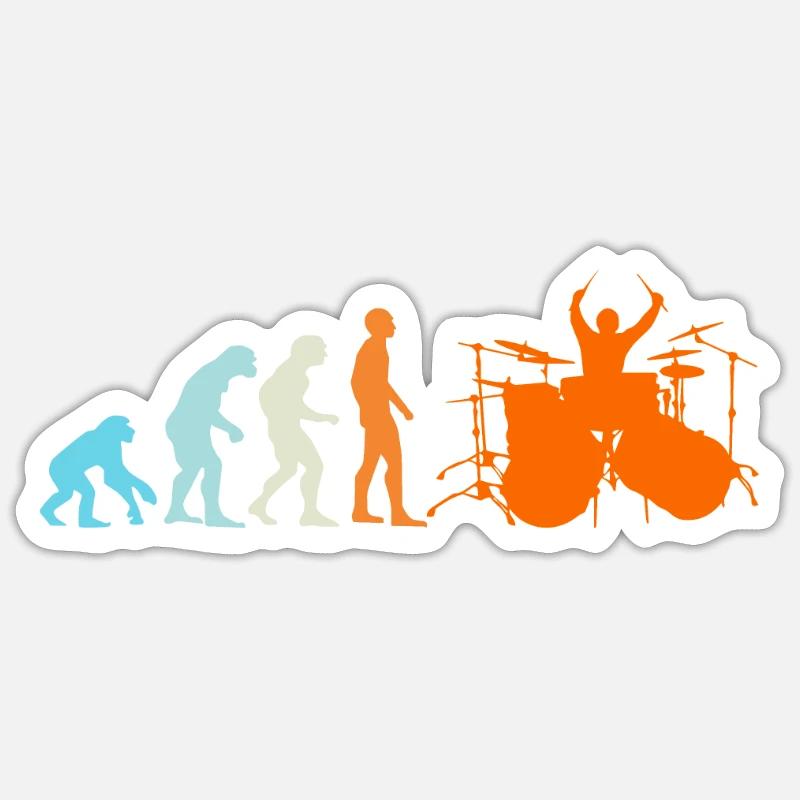 Batteur Batteur Drummer Evolution Singe Homme - Sticker taille S (10 x 10 cm) - blanc mat