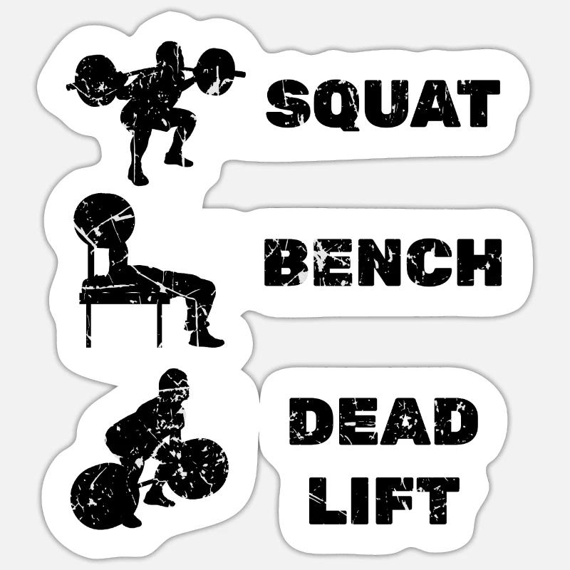 Squat Bench Deadlift Powerlifting - Sticker Größe S (10 x 10 cm) - Mattweiß