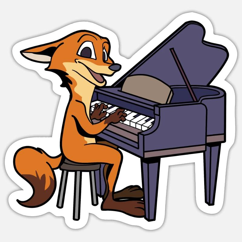 Le renard de BD joue du piano - Sticker taille S (10 x 10 cm) - blanc mat