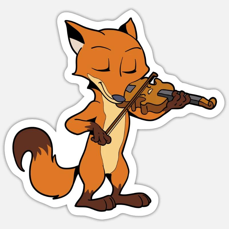 La bande dessinée Renard joue du violon - Sticker taille S (10 x 10 cm) - blanc mat