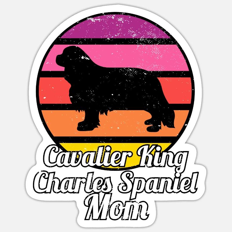 Cavalier King Charles Spaniel Mom I Retro Cavalier - Sticker taille S (10 x 10 cm) - blanc mat