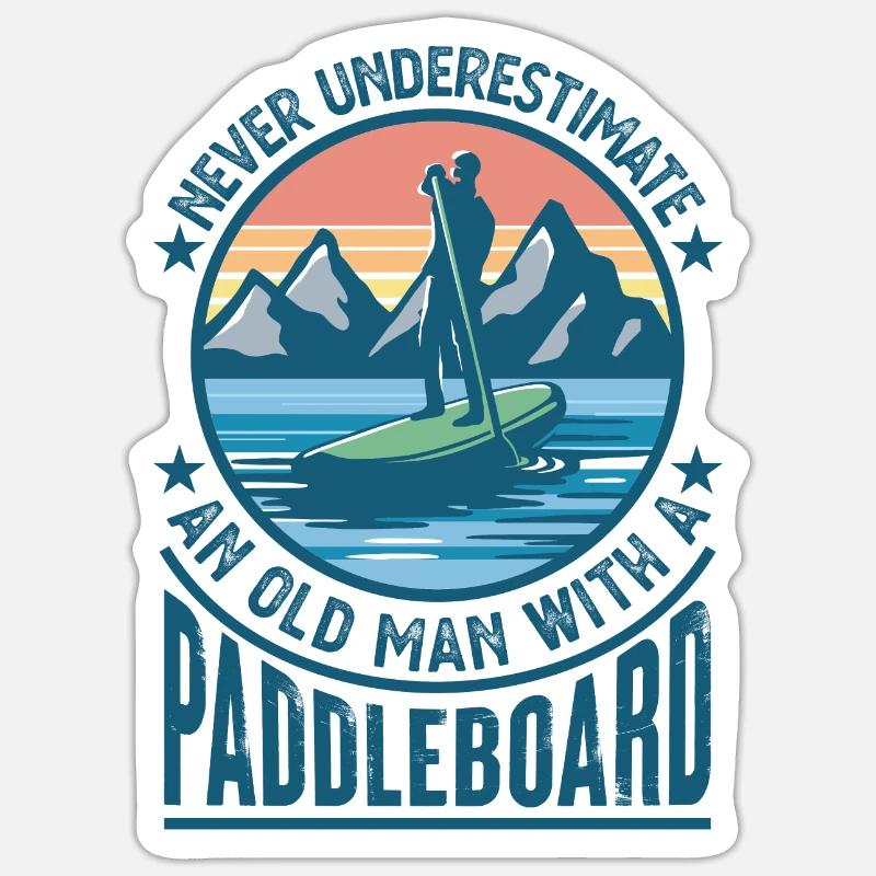 Old Man with Paddleboard Paddleboarding Gift Dad - Sticker size S (10 x 10 cm) - white matte