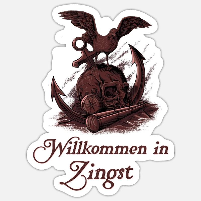 Möwe auf Schädel - Ostseeheilbad Zingst - Sticker Größe S (10 x 10 cm) - Mattweiß