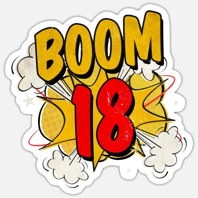 Boom! 18. Geburtstag Junge Mädchen Geschenk - Sticker Größe S (10 x 10 cm) - Mattweiß