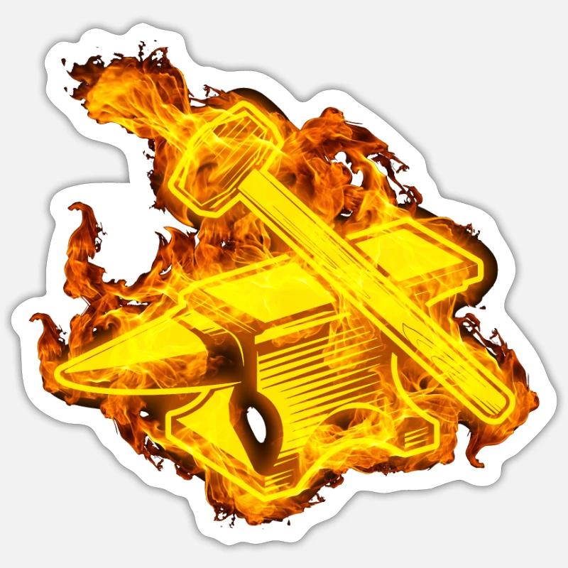 Feu Forge marteau forgeron Sticker taille S (10 x 10 cm)