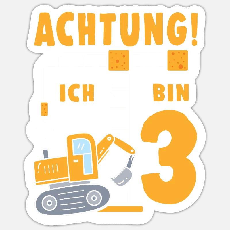 3. Geburtstag 3 Jahre Bagger Geschenk - Sticker Größe S (10 x 10 cm) - Mattweiß
