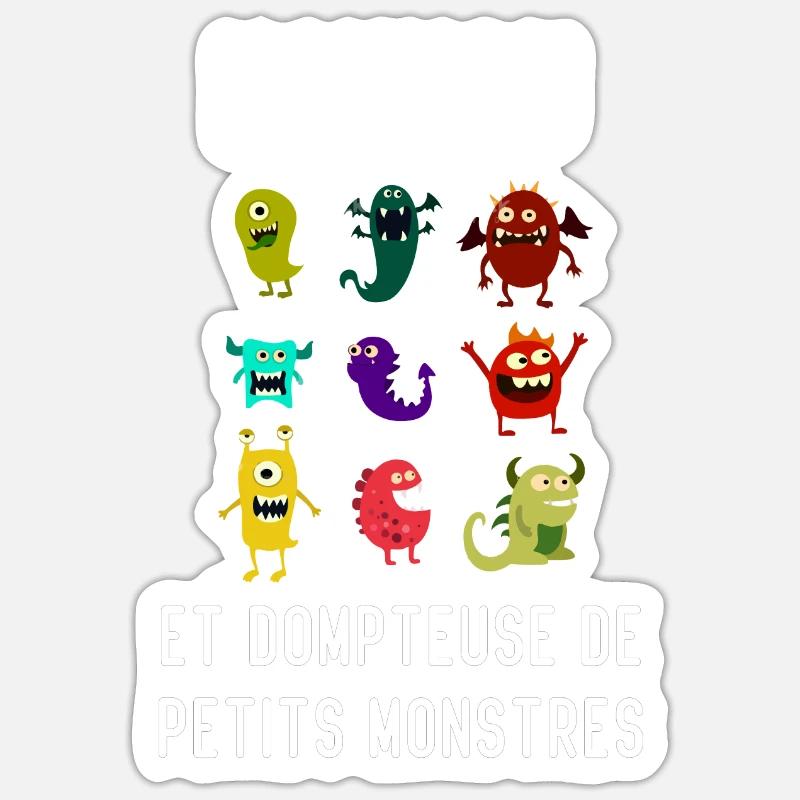 Nounou et dompteuse de petits monstres - Sticker taille S (10 x 10 cm) - blanc mat