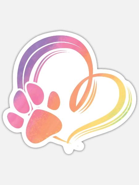 Hundepfote Herz Bunt Regenbogen Farben - Sticker Größe S (10 x 10 cm) - Mattweiß