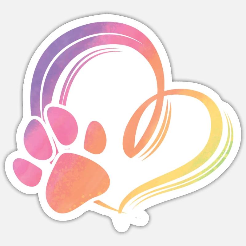 Hundepfote Herz Bunt Regenbogen Farben - Sticker Größe S (10 x 10 cm) - Mattweiß