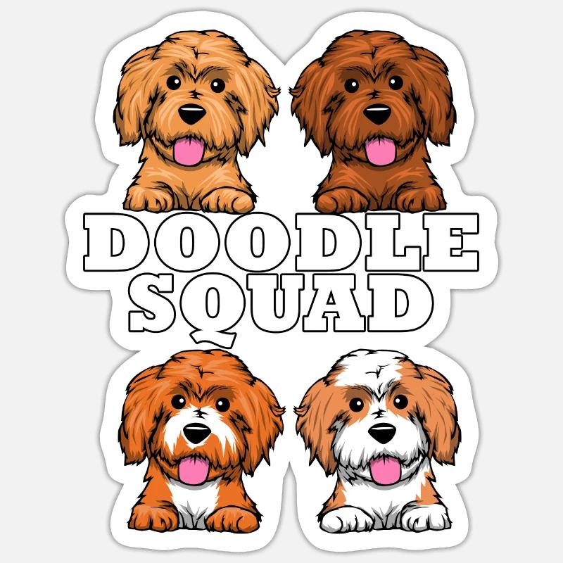 Chien Goldendoodle Ironic Doodle Squad - Sticker taille S (10 x 10 cm) - blanc mat