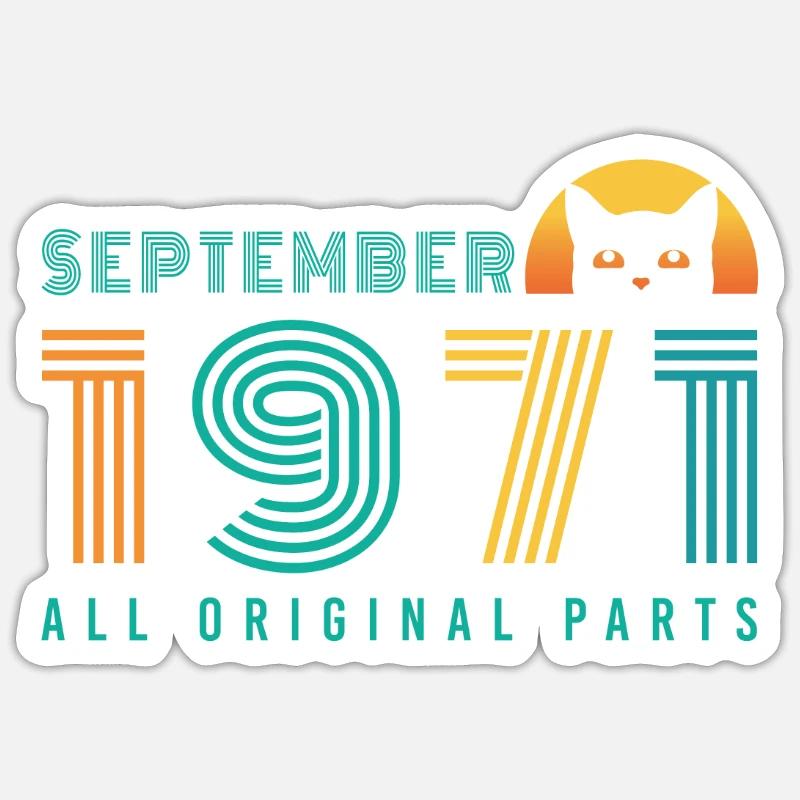 September 1971 Katzen Vintage Geschenidee - Sticker Größe S (10 x 10 cm) - Mattweiß