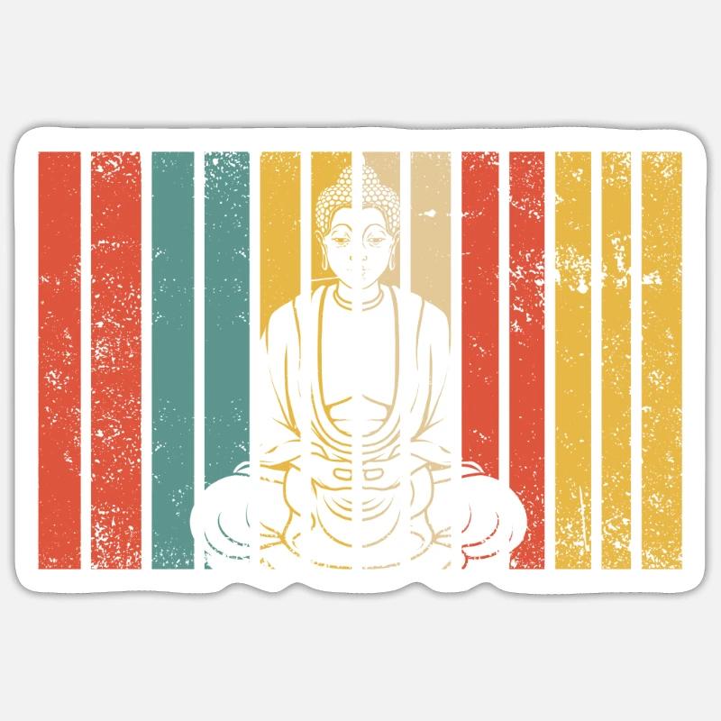 Rétro Bouddha bouddhiste bouddhiste vintage bouddhiste - Sticker taille S (10 x 10 cm) - blanc mat