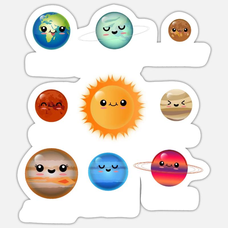 Planètes système solaire - Sticker taille S (10 x 10 cm) - blanc mat