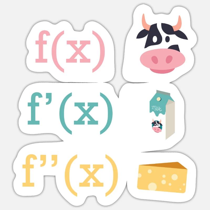 Math Fun Dérivation du fromage au lait de vache - Sticker taille S (10 x 10 cm) - blanc mat