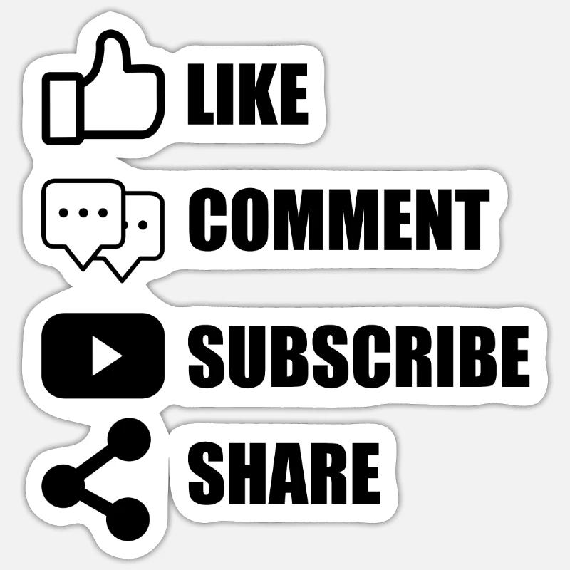 Like Comment Subscribe Share - Sticker size S (10 x 10 cm) - white matte