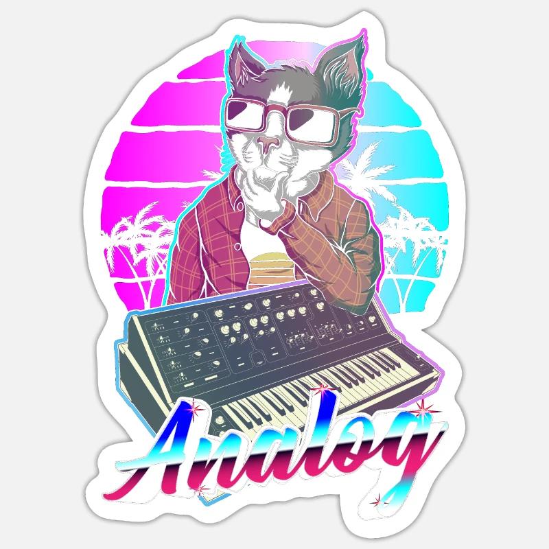 Synthesizer Vaporwave Katze Modular Analog - Sticker Größe S (10 x 10 cm) - Mattweiß