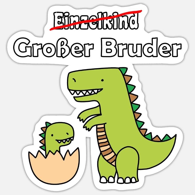 Großer Bruder Dino Einzelkind - Sticker Größe S (10 x 10 cm) - Mattweiß