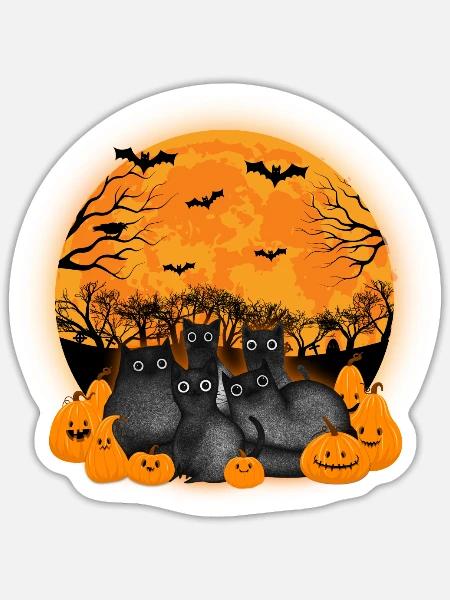 Black Cats Pumpkins Moon Halloween - Sticker Größe S (10 x 10 cm) - Mattweiß