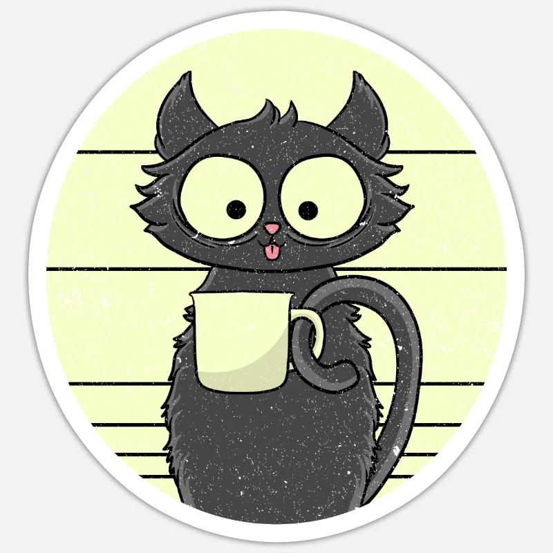 Café Chat - Sticker taille S (10 x 10 cm) - blanc mat