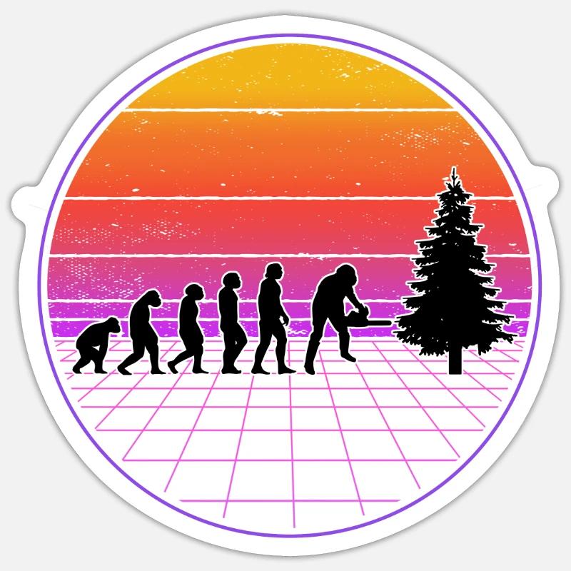 Bûcheron Evolution Vaporwave Forestier Forestier Sticker taille S (10 x 10 cm)
