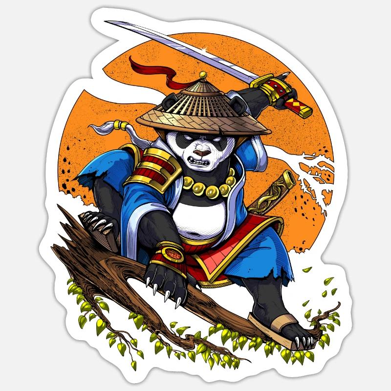 Panda Bär Samurai - Sticker Größe S (10 x 10 cm) - Mattweiß