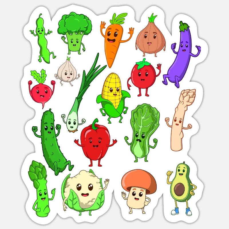 Comic Kawaii Vegetables - Sticker size S (10 x 10 cm) - white matte