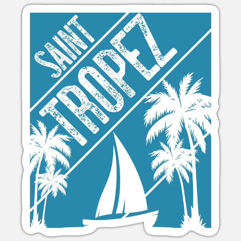 Saint Tropez Sailing Palms - Sticker taille S (10 x 10 cm) - blanc mat