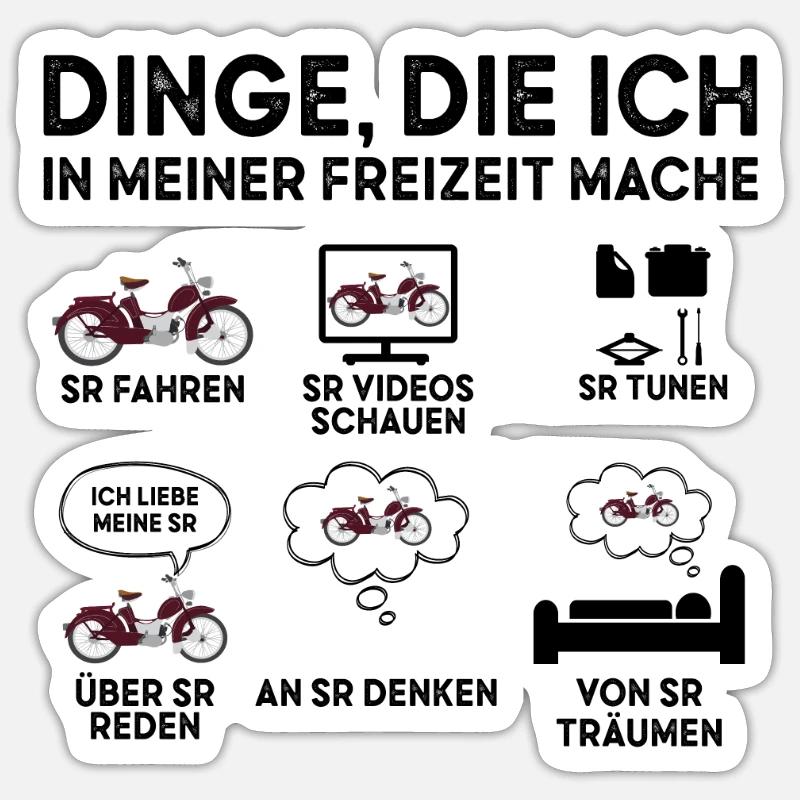 SR Moped Mofa Ostalgie Dinge Die Meiner Freizeit - Sticker Größe S (10 x 10 cm) - Mattweiß