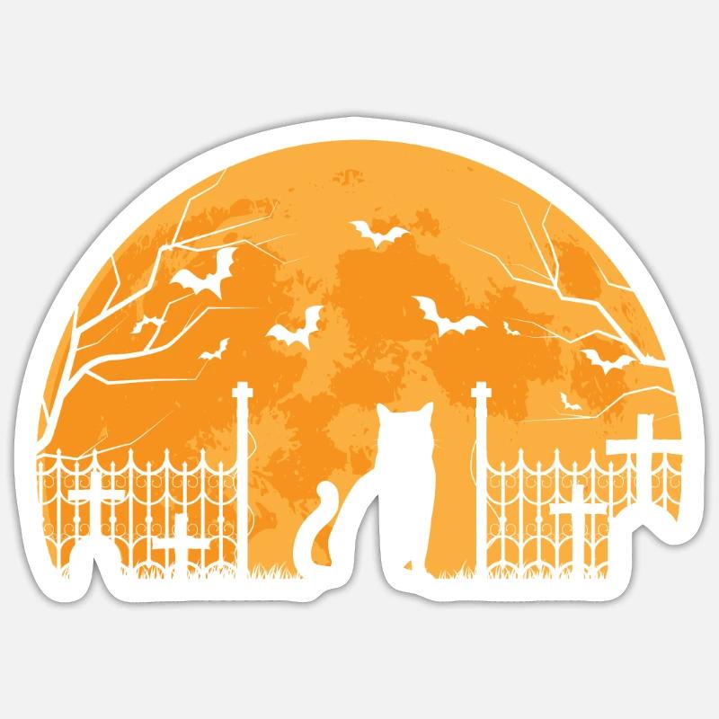Halloween Katze Süßes oder Saures Katzenbesitzer - Sticker Größe S (10 x 10 cm) - Mattweiß