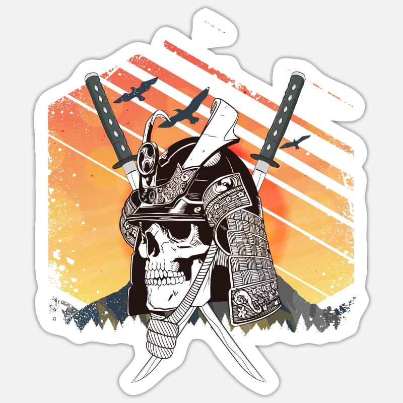Samurai Skull - Sticker taille S (10 x 10 cm) - blanc mat