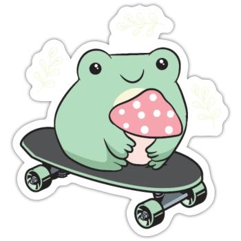 Cottagecore Aesthetic Kawaii Skateboarding Grenouille - Sticker taille S (10 x 10 cm) - blanc mat - Devant
