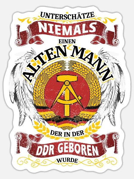 Alter Mann DDR Ossi im Osten geboren Mauer Spruch - Sticker Größe S (10 x 10 cm) - Mattweiß