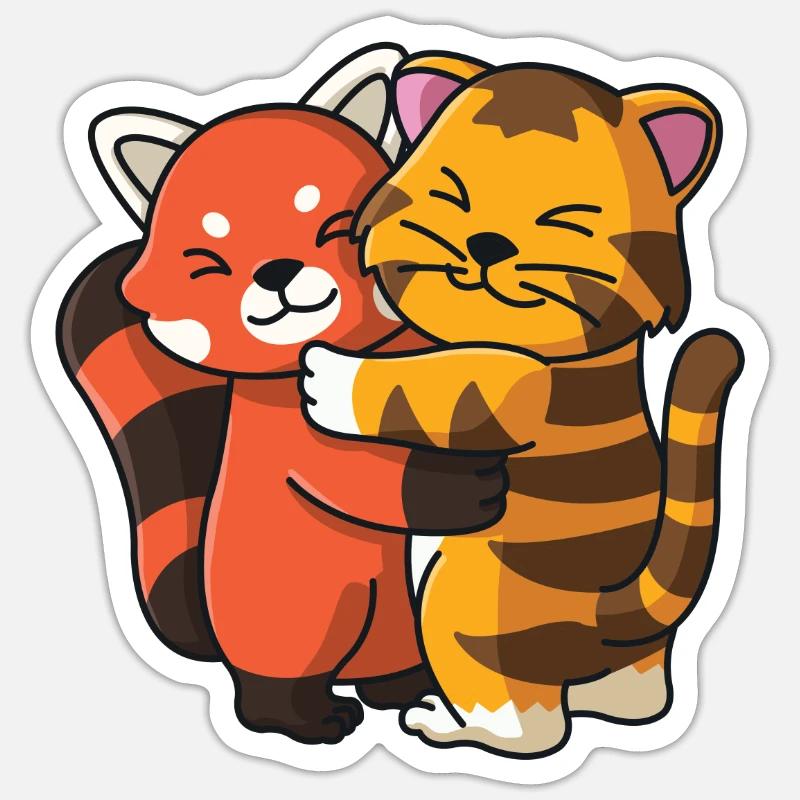 Red Panda Tiger Tabby Cat Hug Cuddle Animals - Sticker size S (10 x 10 cm) - white matte
