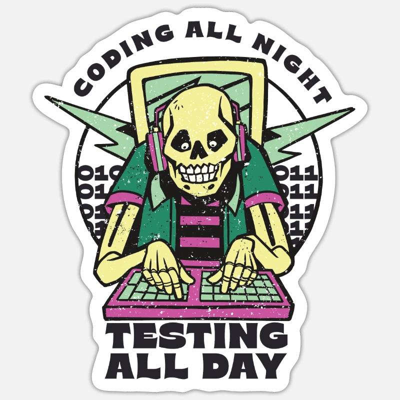 « Coding All Night Programmer | Programmeur » Sticker taille S (10 x 10 cm)