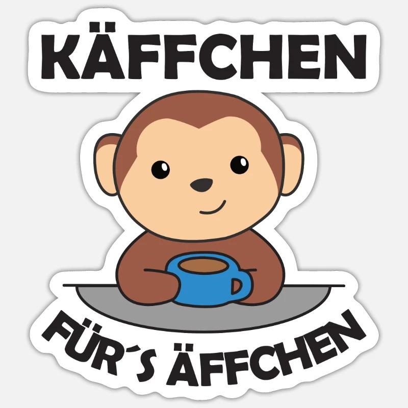 Käffchen fürs Äffchen ein lustiger Affe mit Kaffee - Sticker Größe S (10 x 10 cm) - Mattweiß