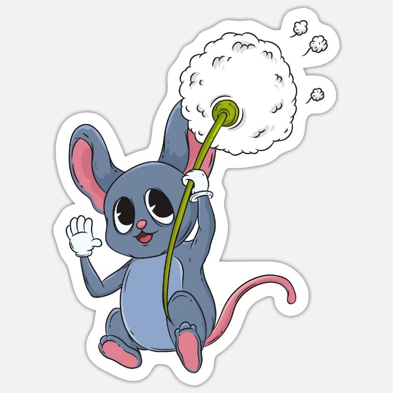 Maus mit Pusteblume - Sticker Größe S (10 x 10 cm) - Mattweiß