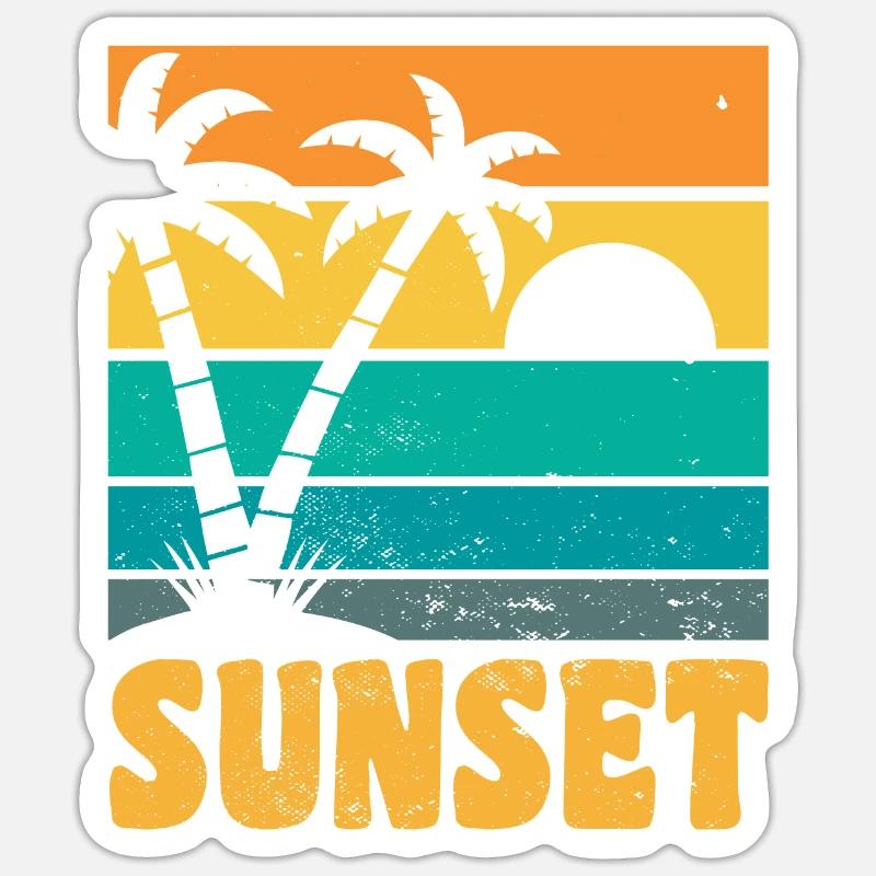 Sunset Retro Style - Sticker taille S (10 x 10 cm) - blanc mat