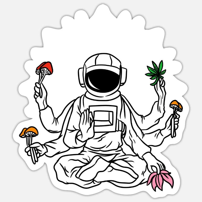 Astronaute Magic Mushrooms Psychedelic LSD Sticker taille S (10 x 10 cm)