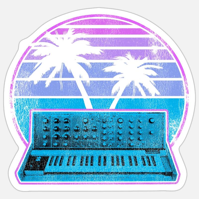 Analog Synthesizer Synthwave Vintage Retrowave - Sticker Größe S (10 x 10 cm) - Mattweiß