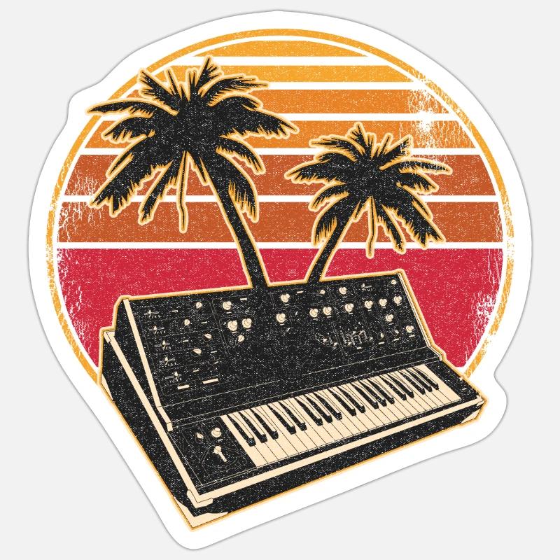 Analog Synthesizer Vintage 70s Sunset Synth - Sticker Größe S (10 x 10 cm) - Mattweiß