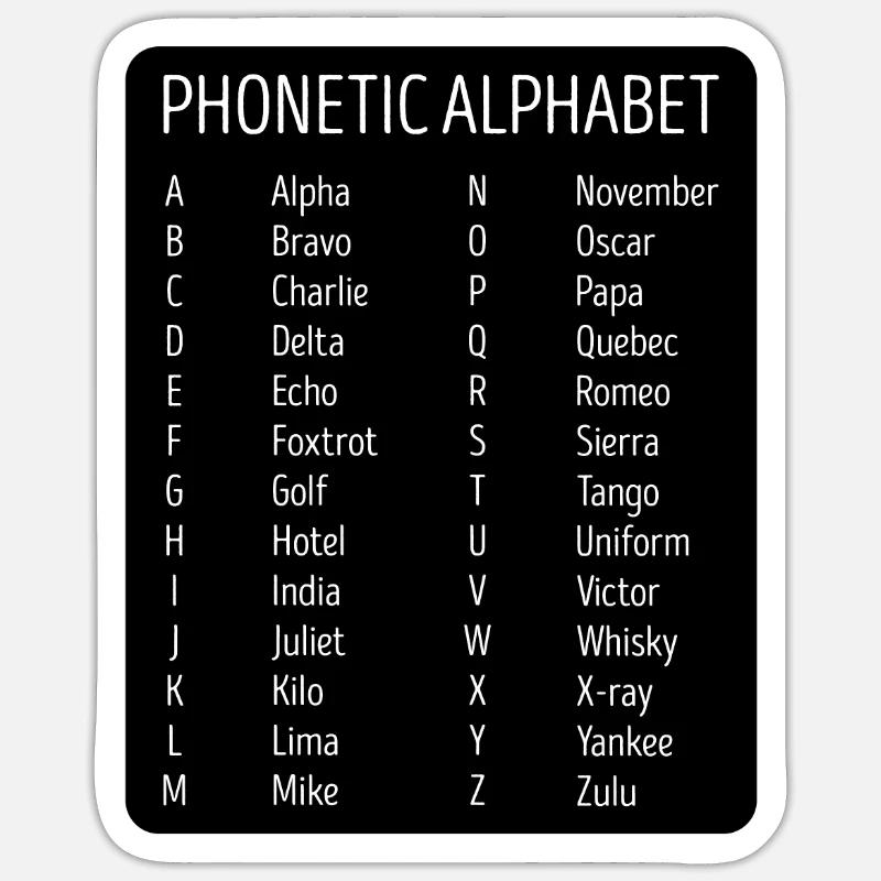 Airplane Pilot Air Traffic Controller Phonetic - Sticker size S (10 x 10 cm) - white matte