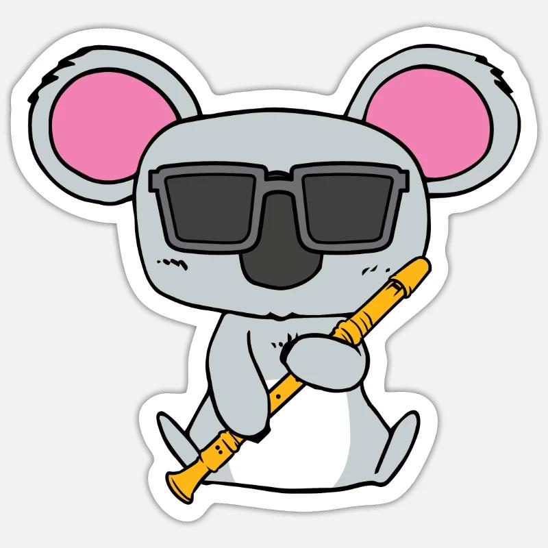 Koala Flûte à bec - Sticker taille S (10 x 10 cm) - blanc mat