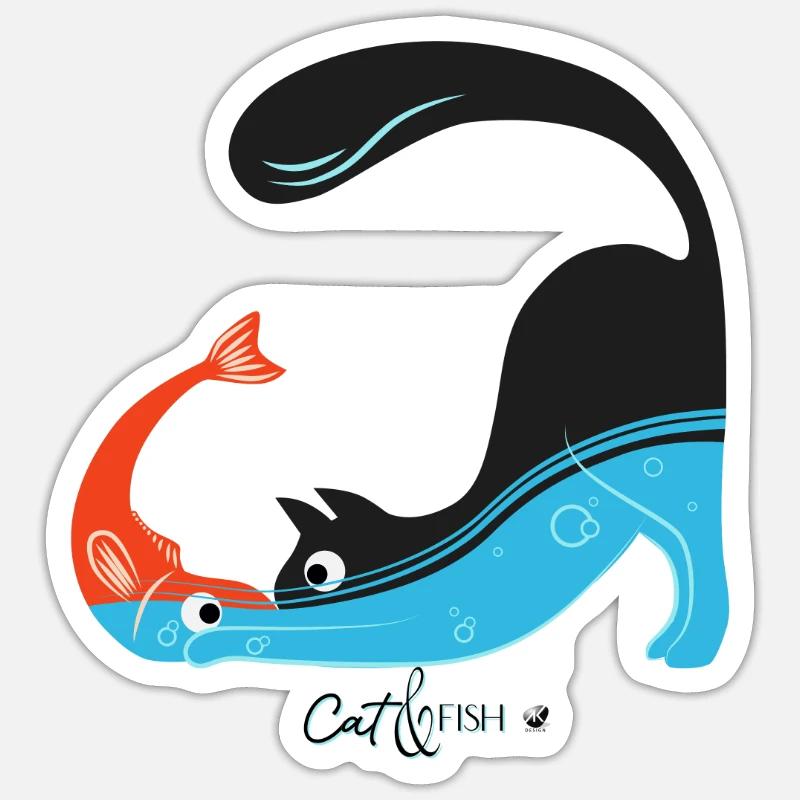 Le chat et l’image de poisson Sticker taille S (10 x 10 cm)