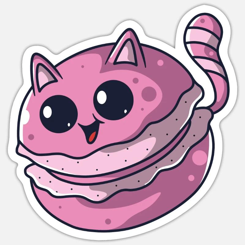 Chat Macaron Sticker taille S (10 x 10 cm)