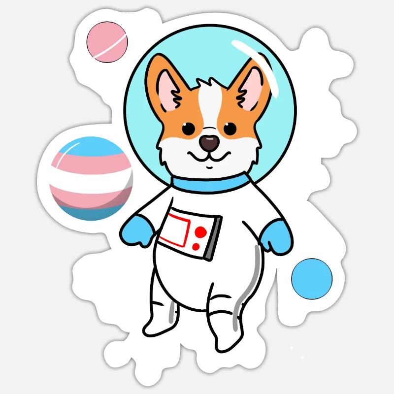 Corgi Raumfahrt Trans Pride - Sticker Größe S (10 x 10 cm) - Mattweiß