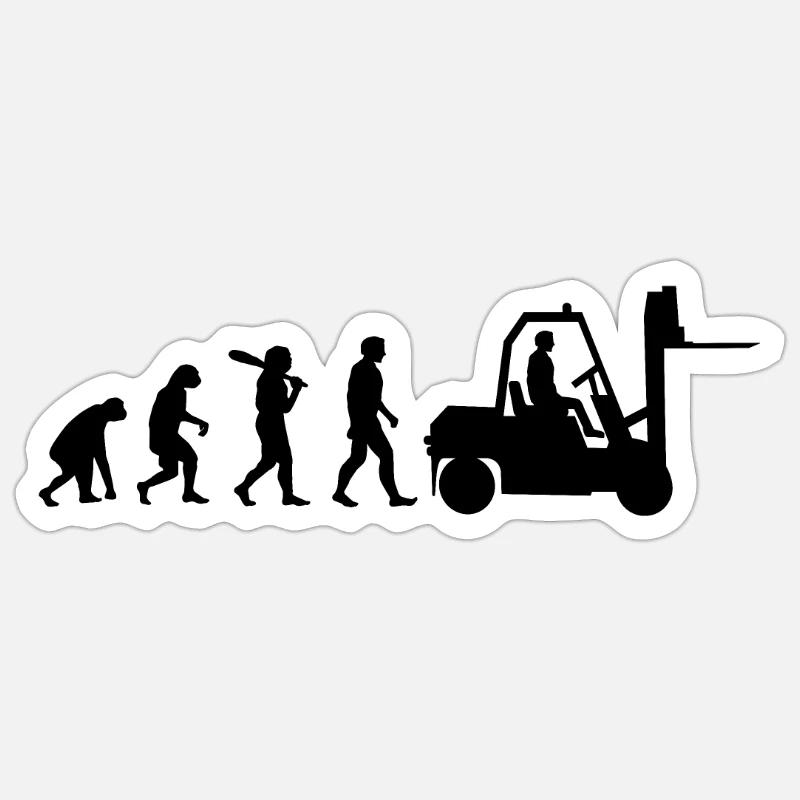Gabelstapler Evolution Staplerfahrer Geschenk Sticker Größe S (10 x 10 cm)